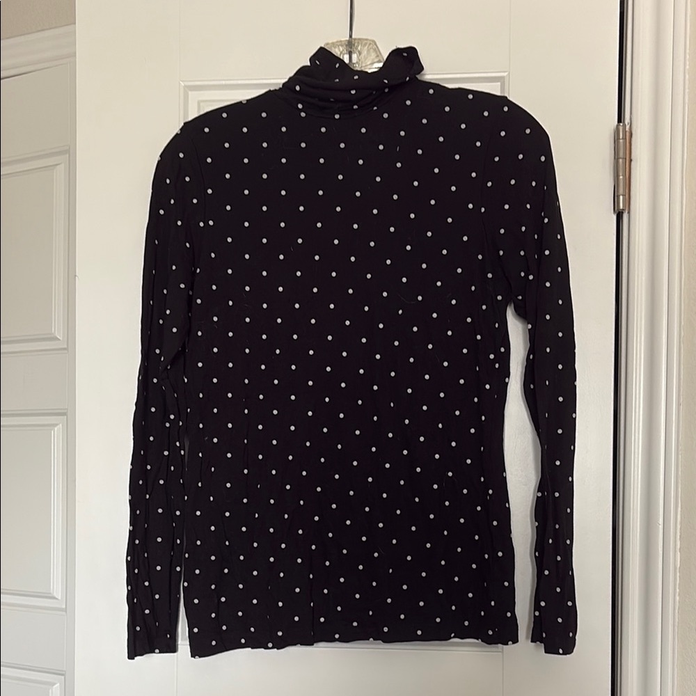 Pimkie Black Polka Dot Long Sleeve Turtleneck Size Medium